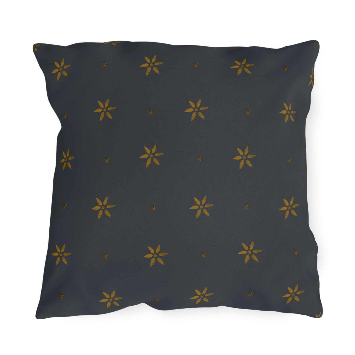 Early American Petal Stencil Mustard on Blue Outdoor Pillows