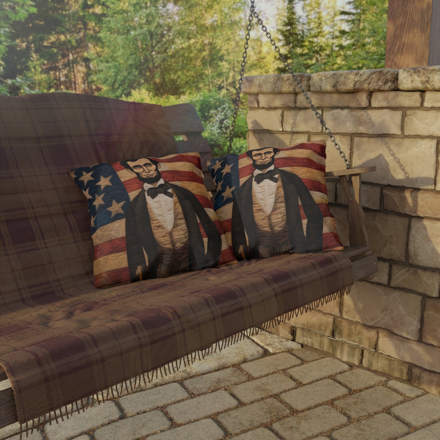 Stitched Abe Lincoln Outdoor Pillows