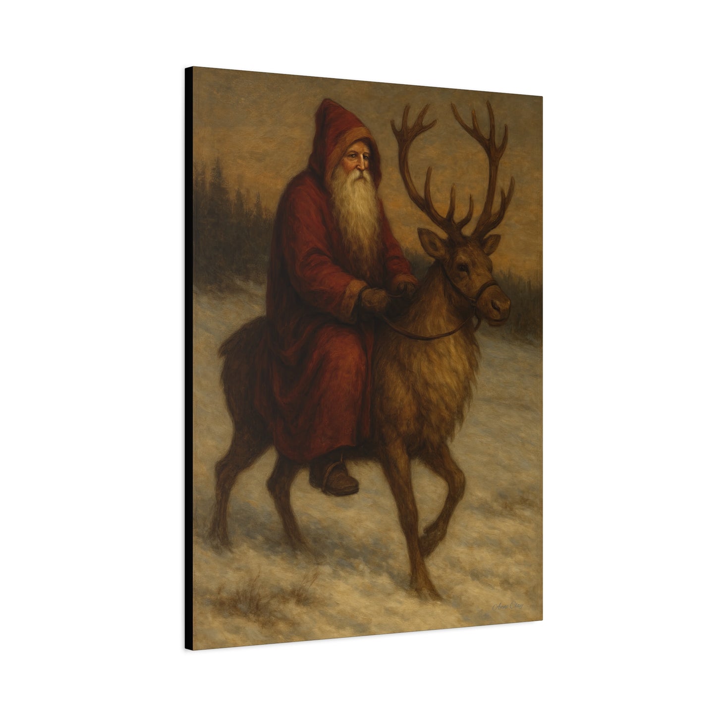 Santa Riding Reindeer Canvas Wall Art