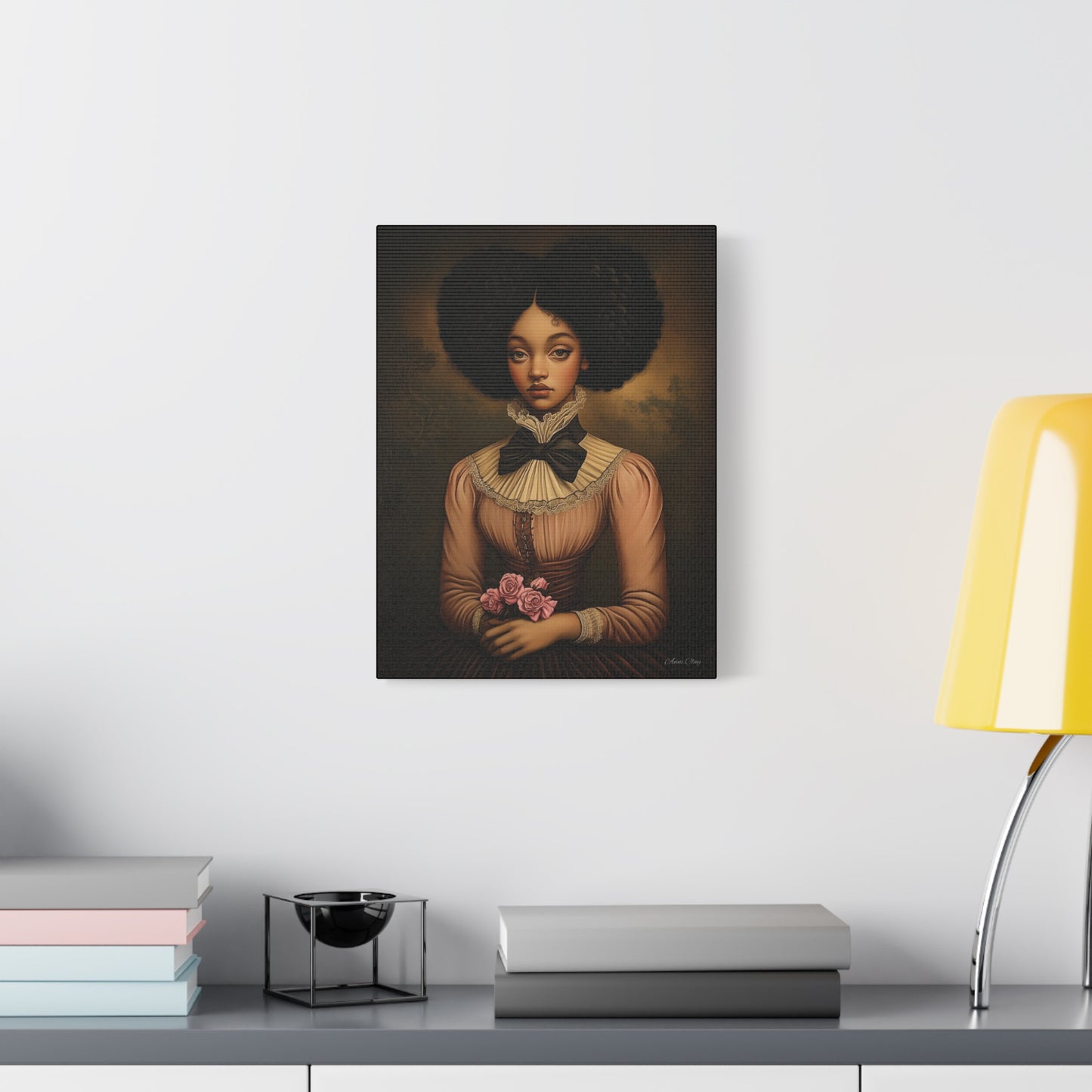 Beautiful Vintage Matte Canvas Wall Art, Floral Girl Portrait, Home Decor, Gift for Her, Living Room, Wedding Decor, Artwork