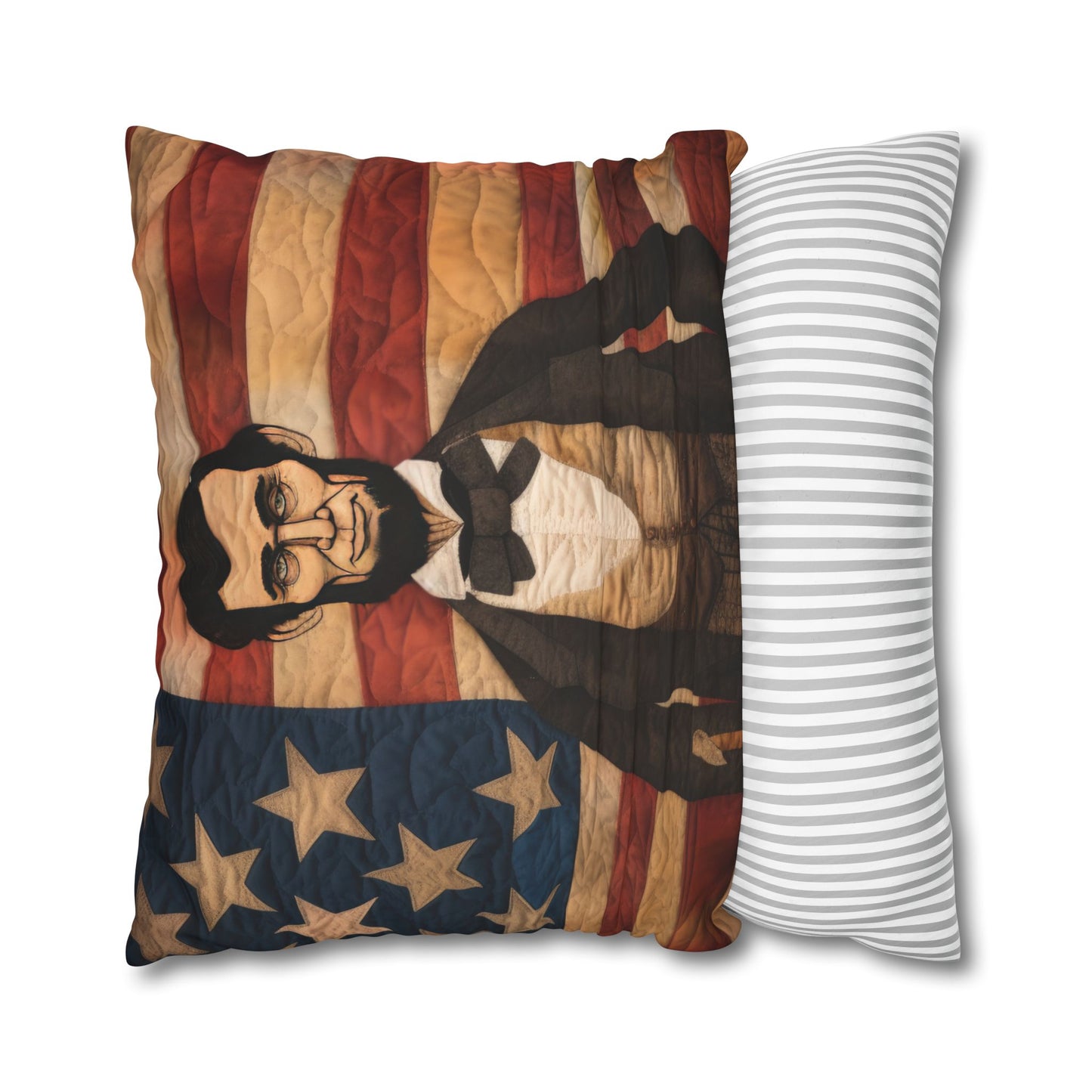 Faux Quilted Abe Lincoln Square Poly Canvas Pillowcase