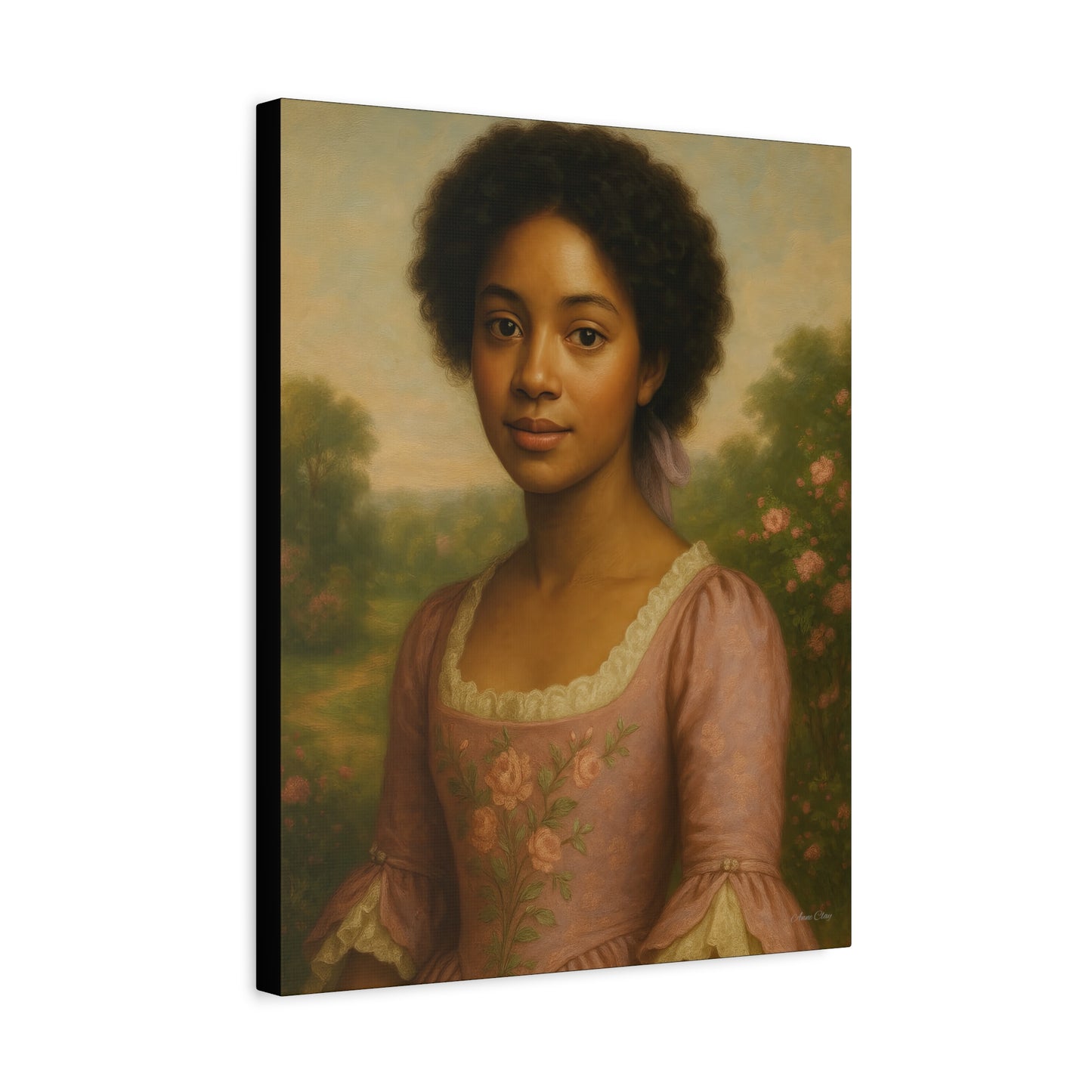 Elegant Portrait Canvas Art for Home Decor, Black Woman Artwork, Floral Wall Art, Vintage Style Painting, Gift for Art Lovers