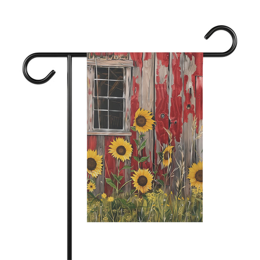 Sunflowers on a Red Barn Garden & House Banner