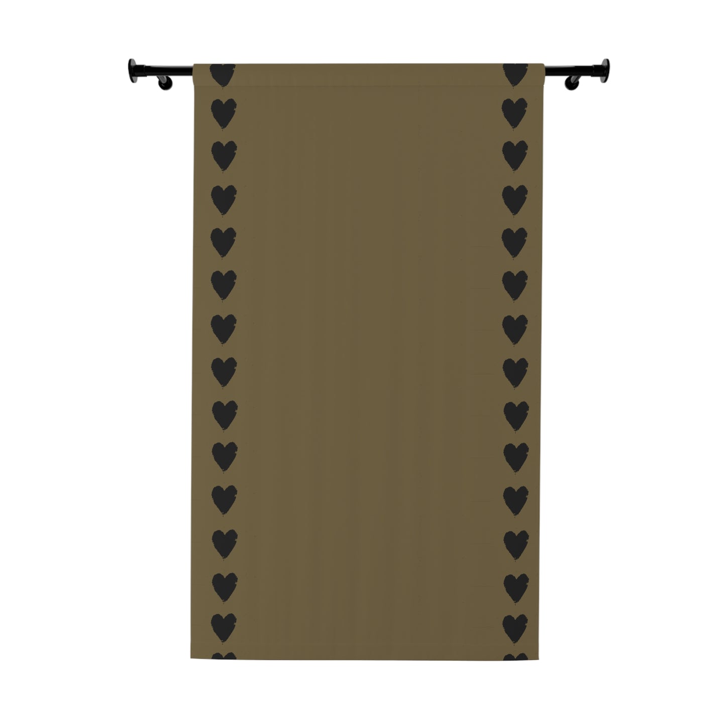 Black Hearts on Taupe Window Curtains (1 Piece)