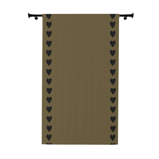 Black Hearts on Taupe Window Curtains (1 Piece)
