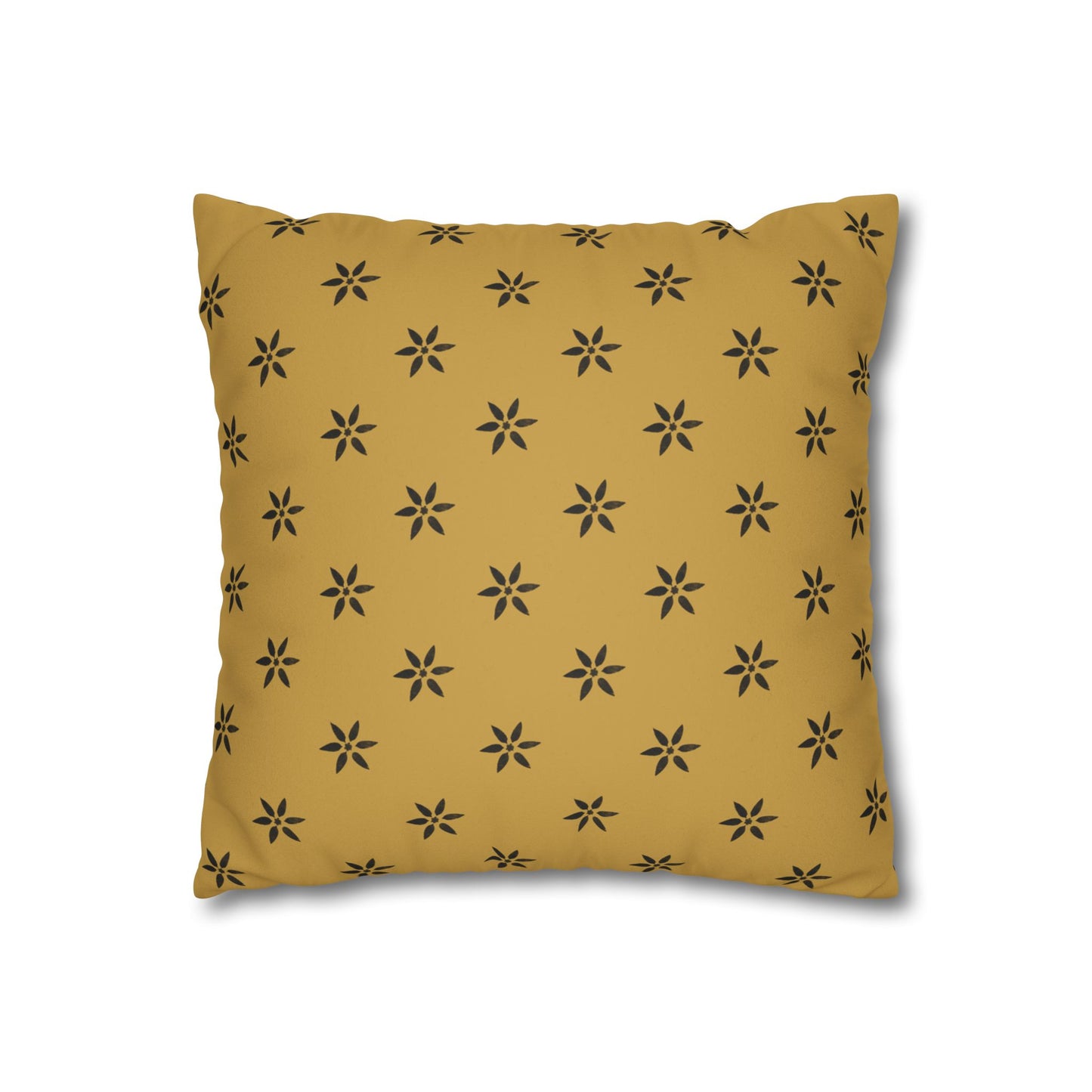 Black 6 Pointed Petal Stencil on Gold Faux Suede Square Pillowcase