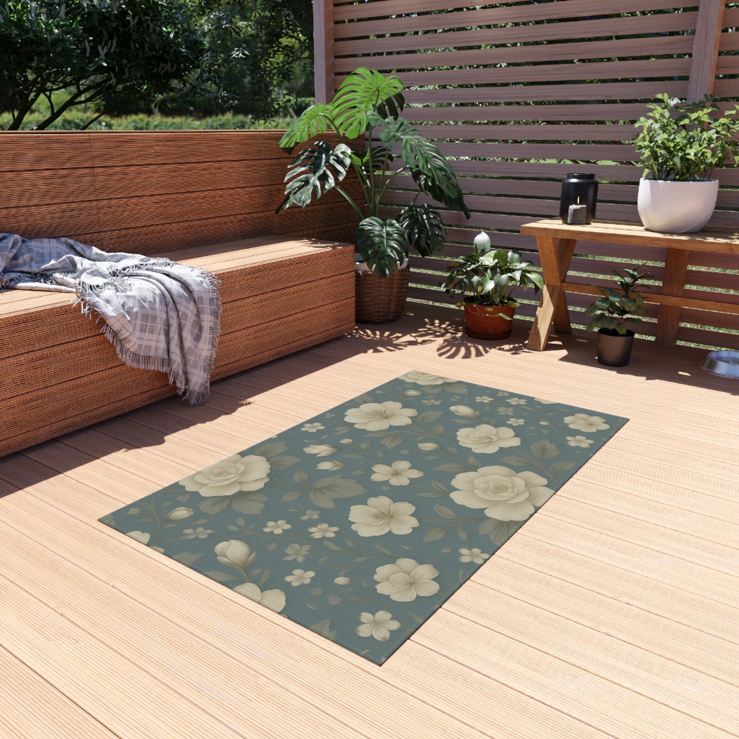 Floral Outdoor Patio Rug - Chic Garden Decor, Indoor-Outdoor Mat, Stylish Entertaining, Summer BBQ, Cozy Gathering