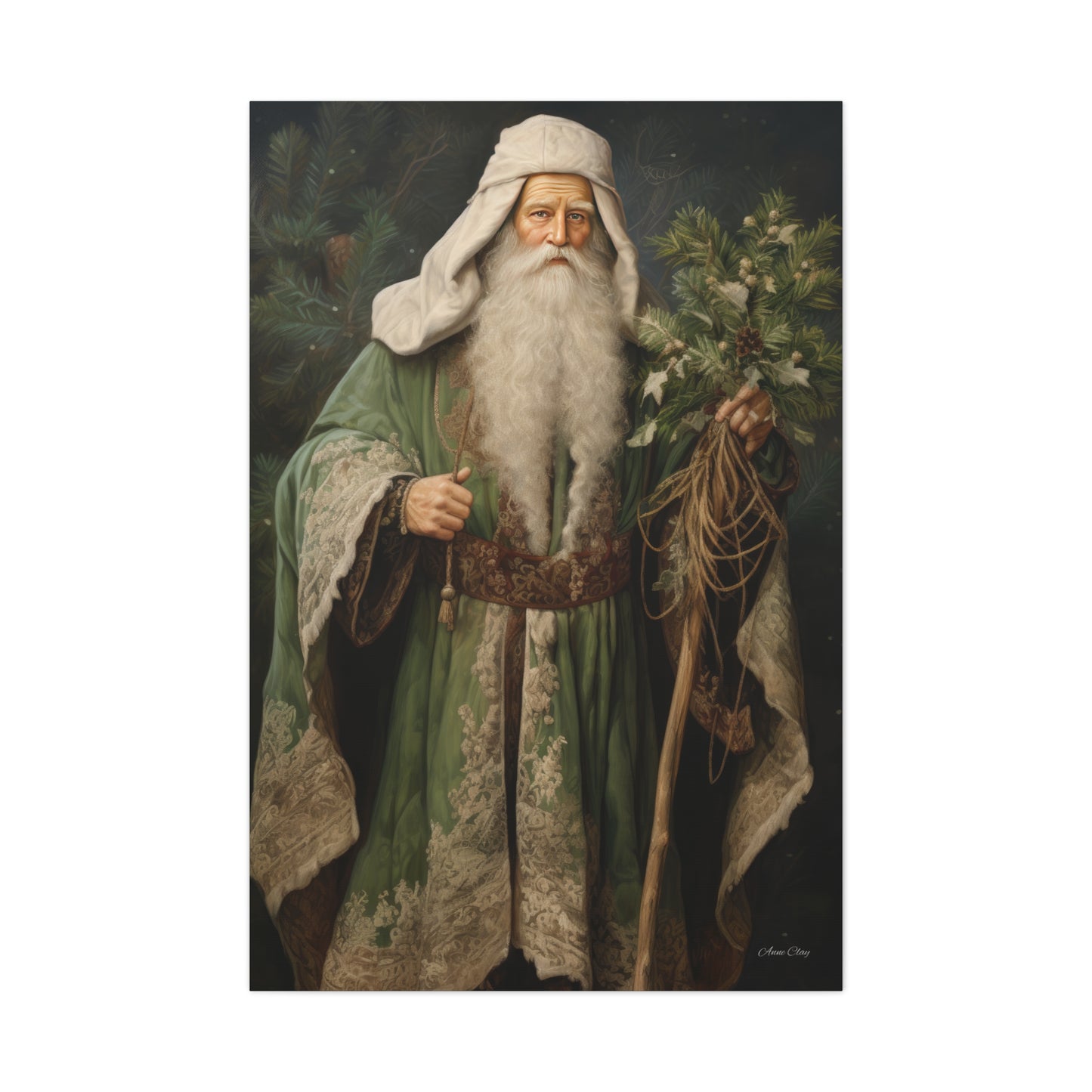Green Tree Santa Matte Canvas, Stretched, 1.25"
