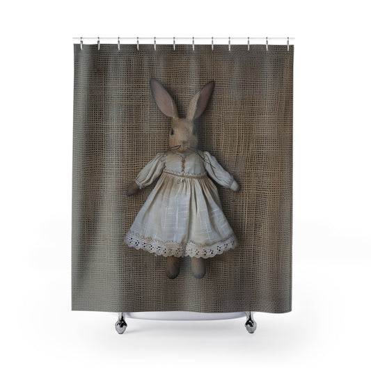 Vintage Bunny Shower Curtain - Rustic Bathroom Decor