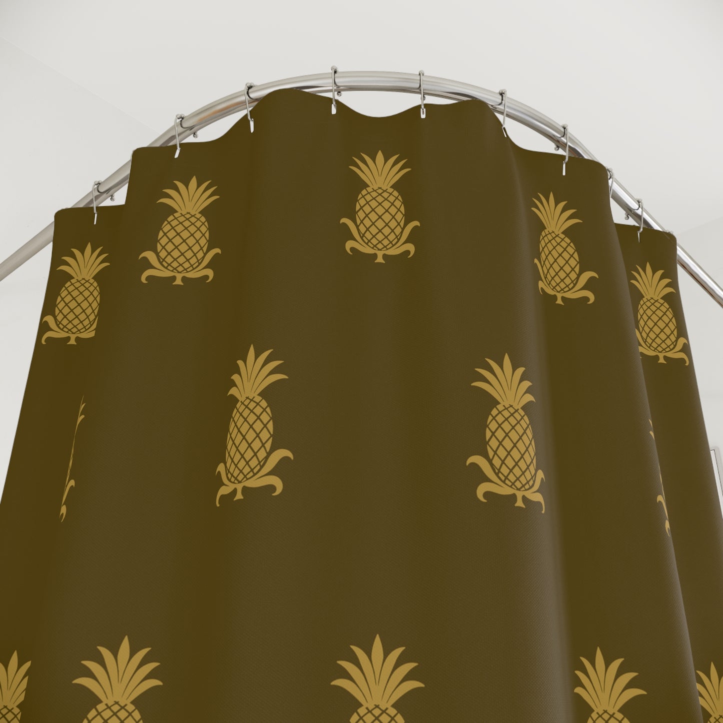 Mustard Pineapple on Green/Brown Background Shower Curtains