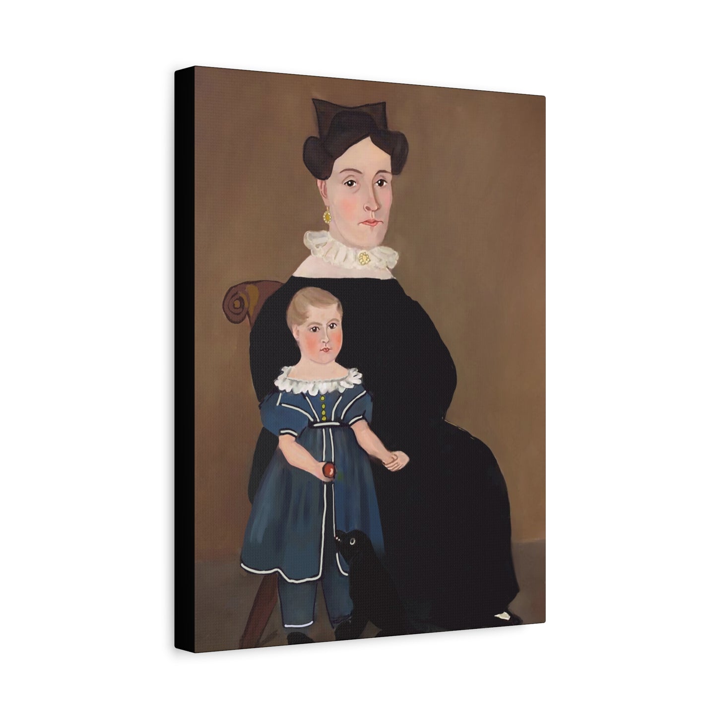 Early American Folk Art Mother and Child Vintage Portrait Canvas Art for Home Decor