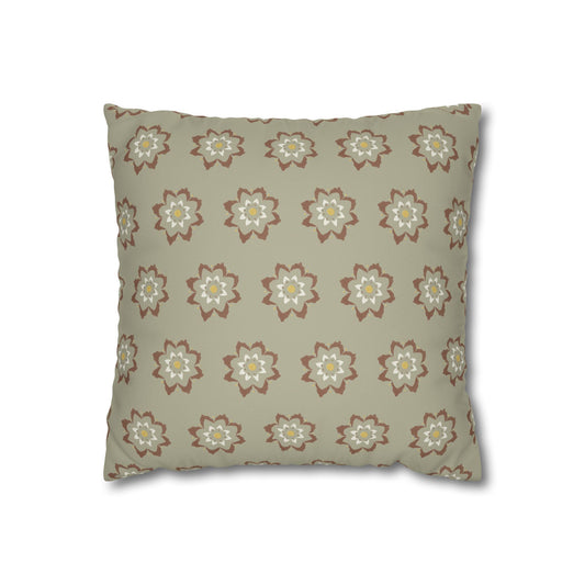 Fantasy Collection Taupe Small Flower Stencil Faux Suede Square Pillowcase