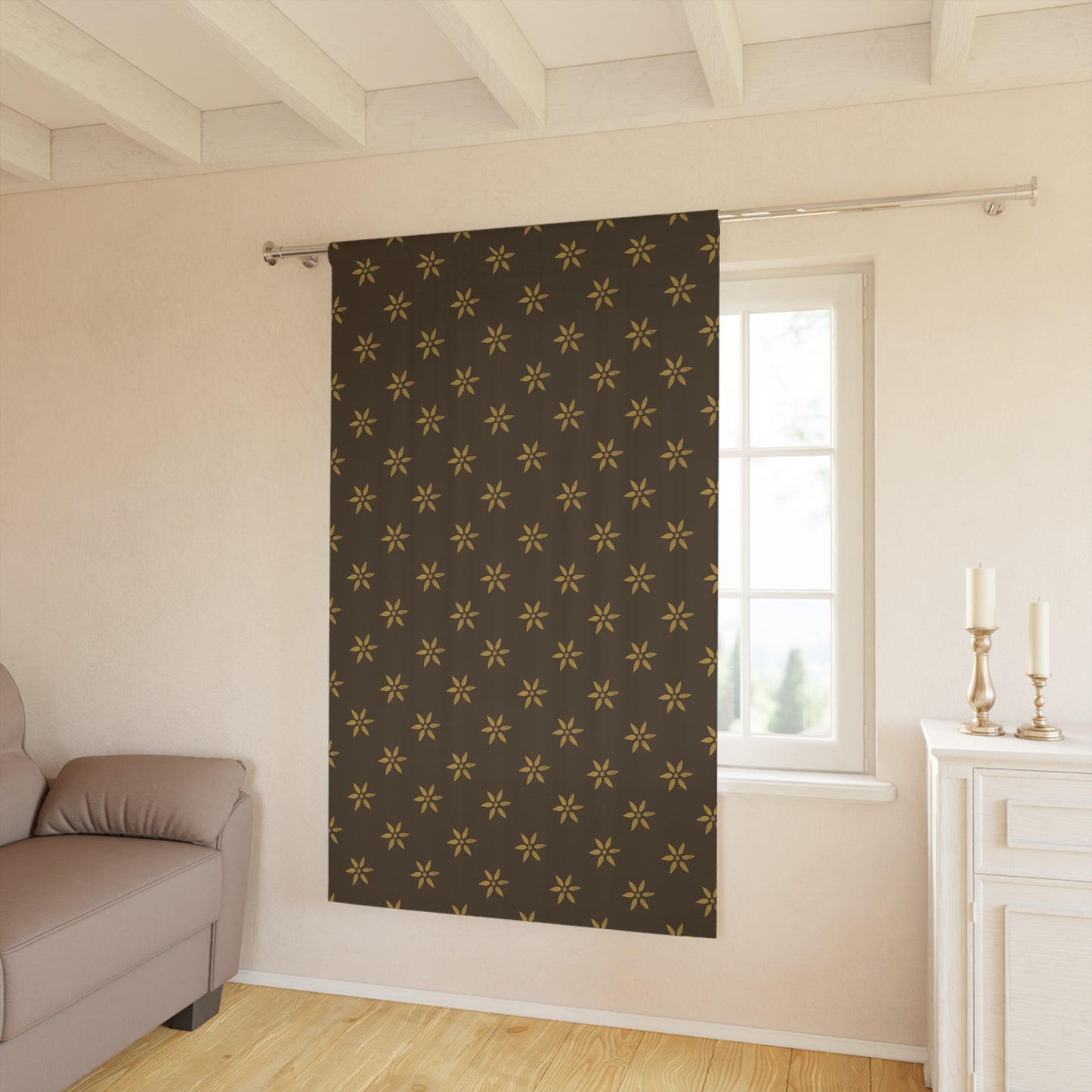 Gold on Brown Petals Window Curtains (1 Piece)