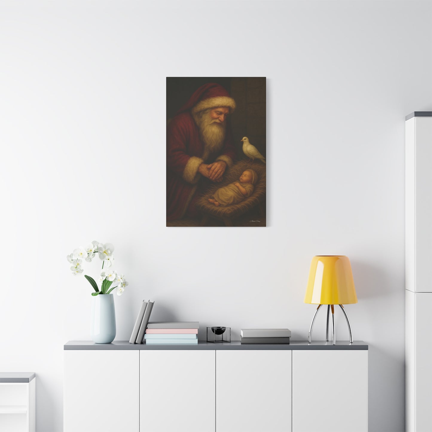 Santa and the Prince of Peace, Baby Jesus, Religious Christmas Canvas Wall Art