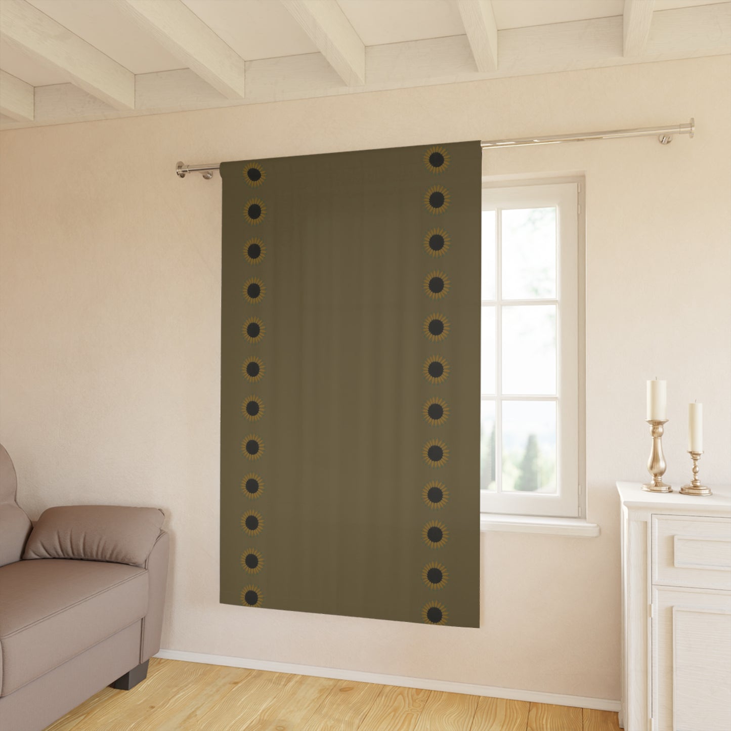 Sunflowers on Taupe Window Curtains (1 Piece)