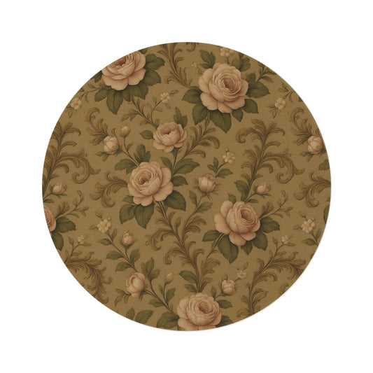 Vintage Floral Round Rug, Boho Home Decor, Soft Area Rug for Living Room, Bedroom, Wedding Gift, Stylish Floor Mat