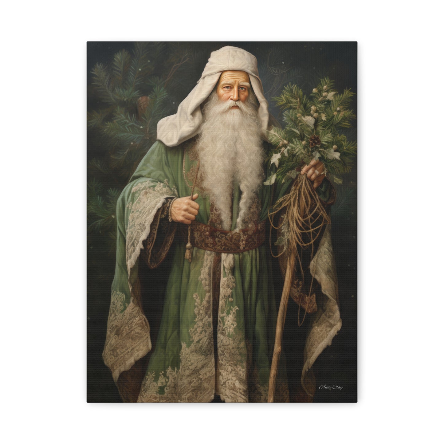 Green Tree Santa Matte Canvas, Stretched, 1.25"