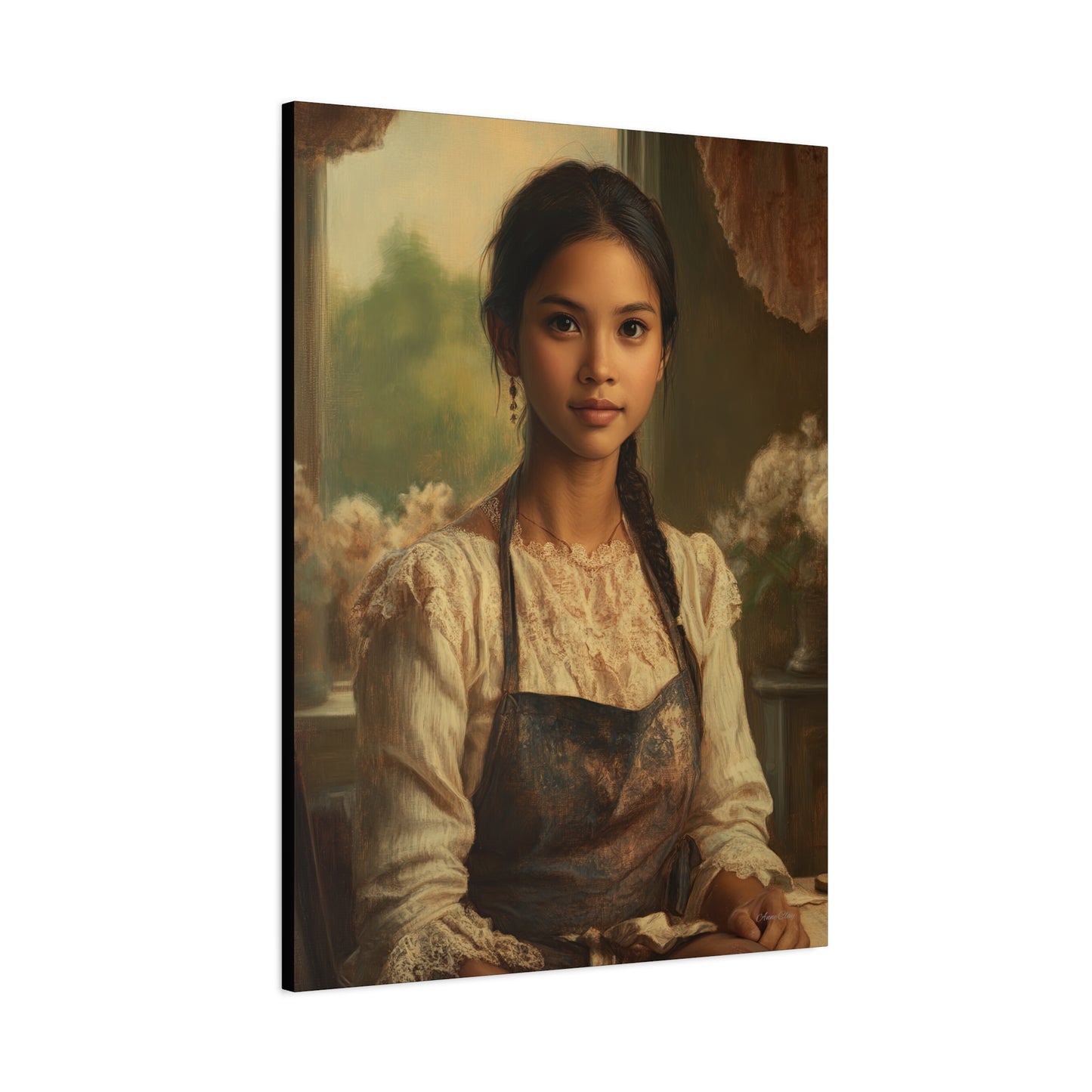 Elegant Stretched Canvas Art, Portrait with Vintage Aesthetic, Home Decor, Gift for Art Lovers, Wall Art, Framed Artwork
