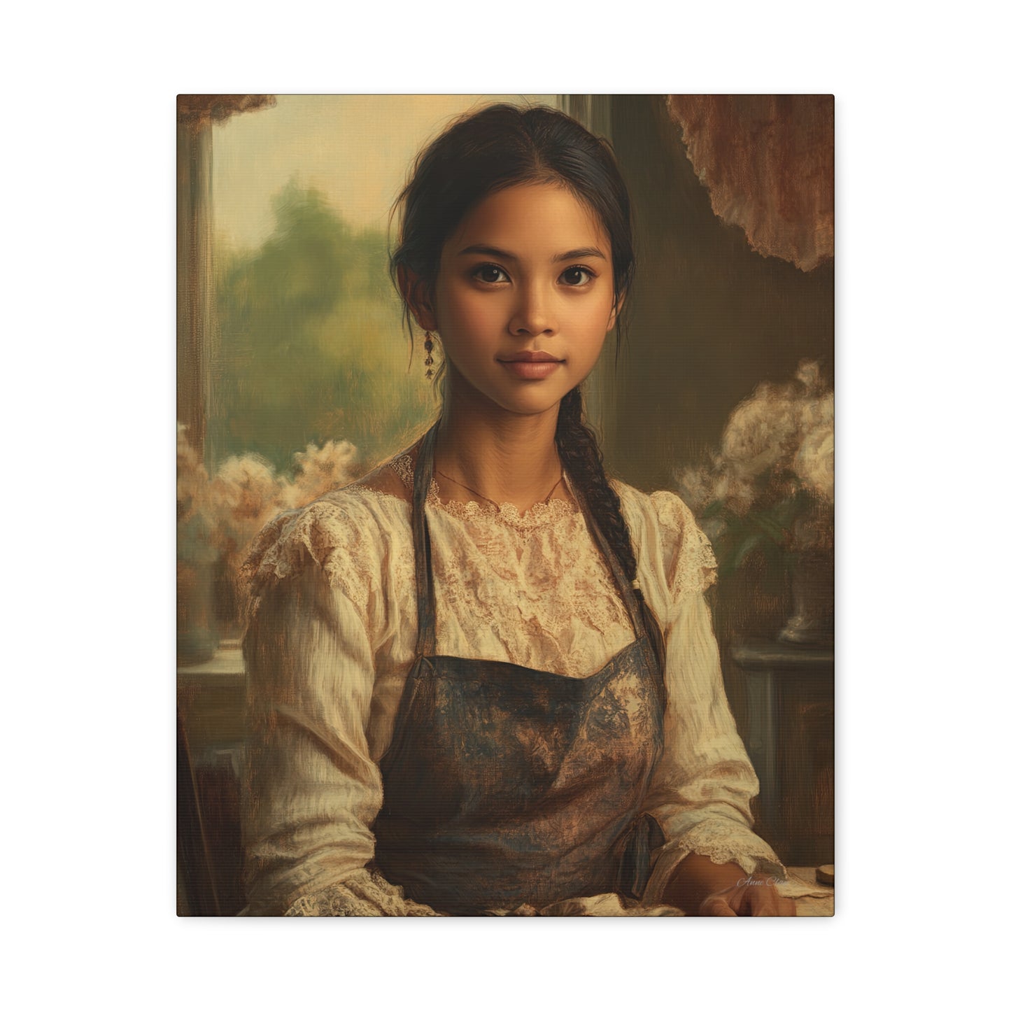 Elegant Stretched Canvas Art, Portrait with Vintage Aesthetic, Home Decor, Gift for Art Lovers, Wall Art, Framed Artwork