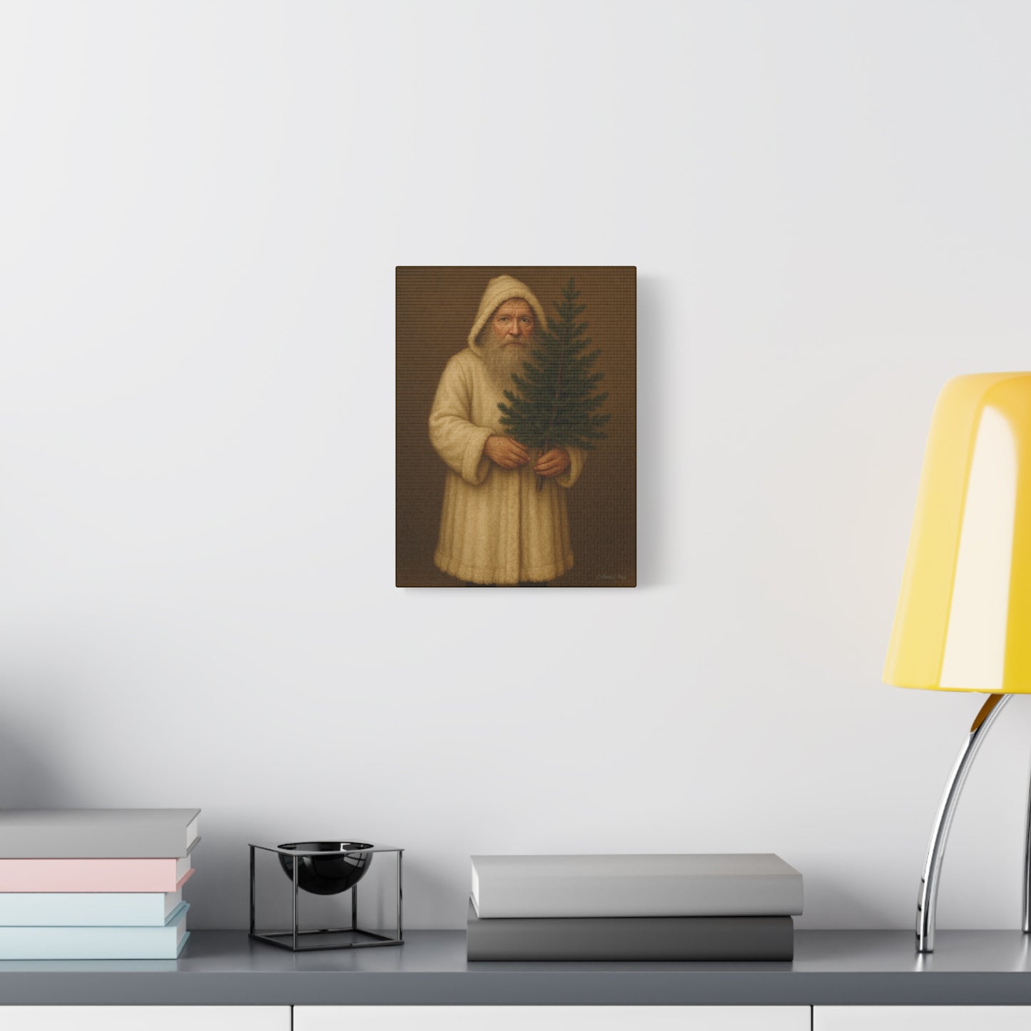Holiday Canvas Art Print - Cozy Santa with Christmas Tree