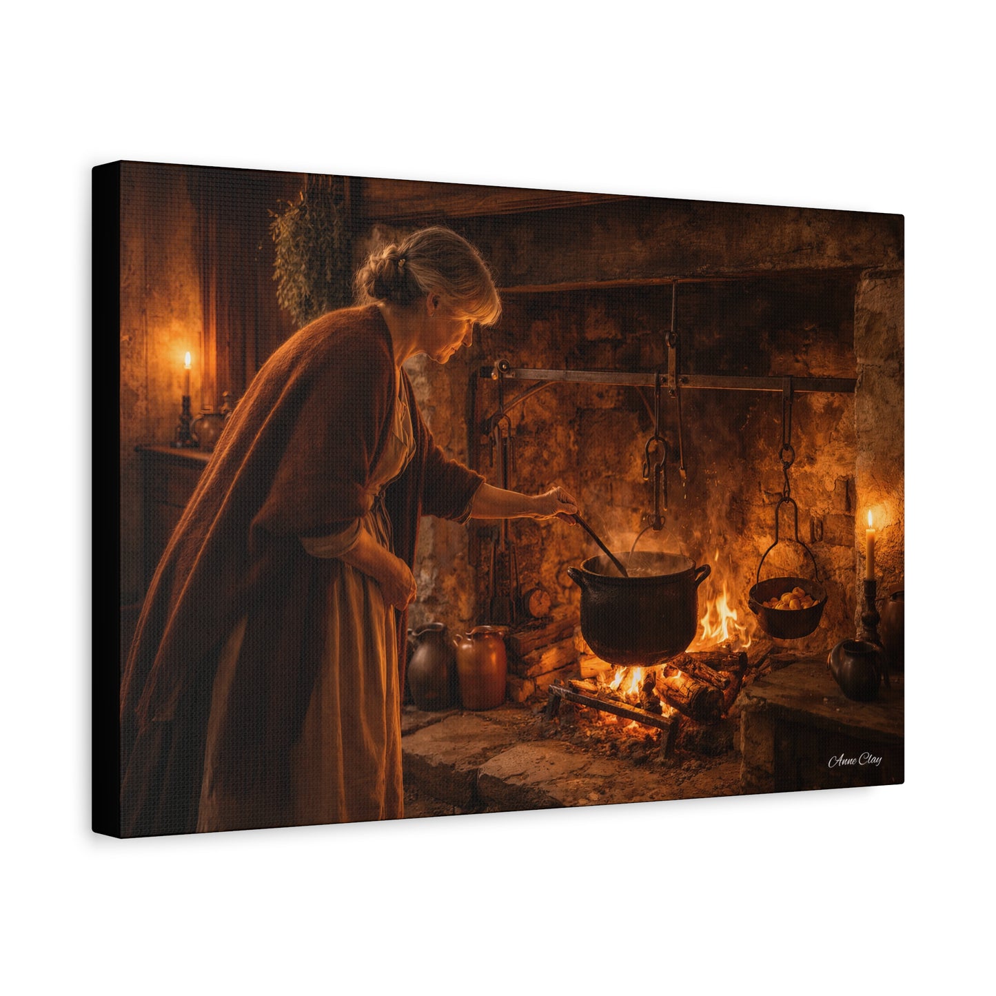 Domestic Colonial Woman at Hearth Matte Canvas