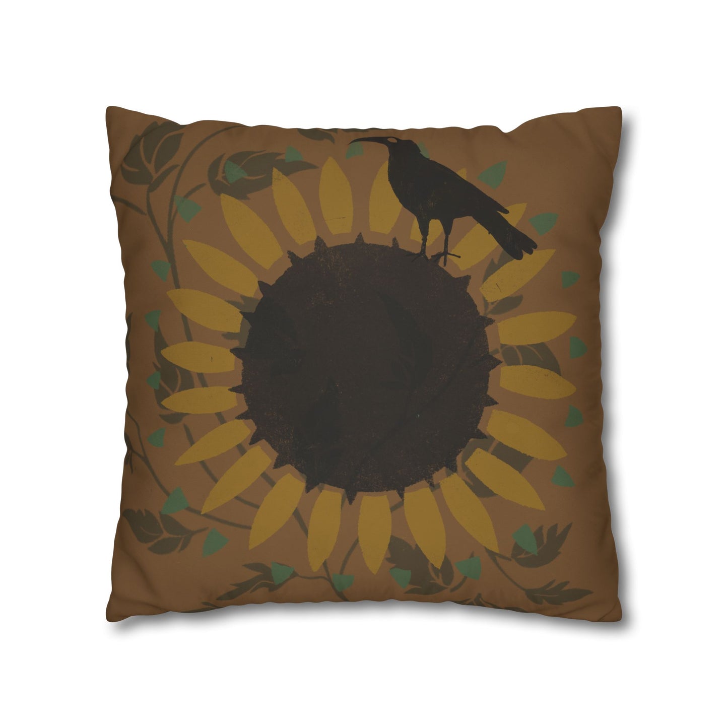 Sunflower and Crow Stencil Pillow Square Poly Canvas Pillowcase