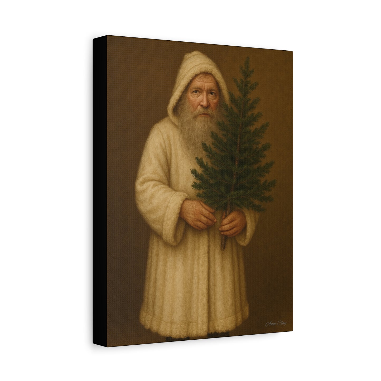 Holiday Canvas Art Print - Cozy Santa with Christmas Tree