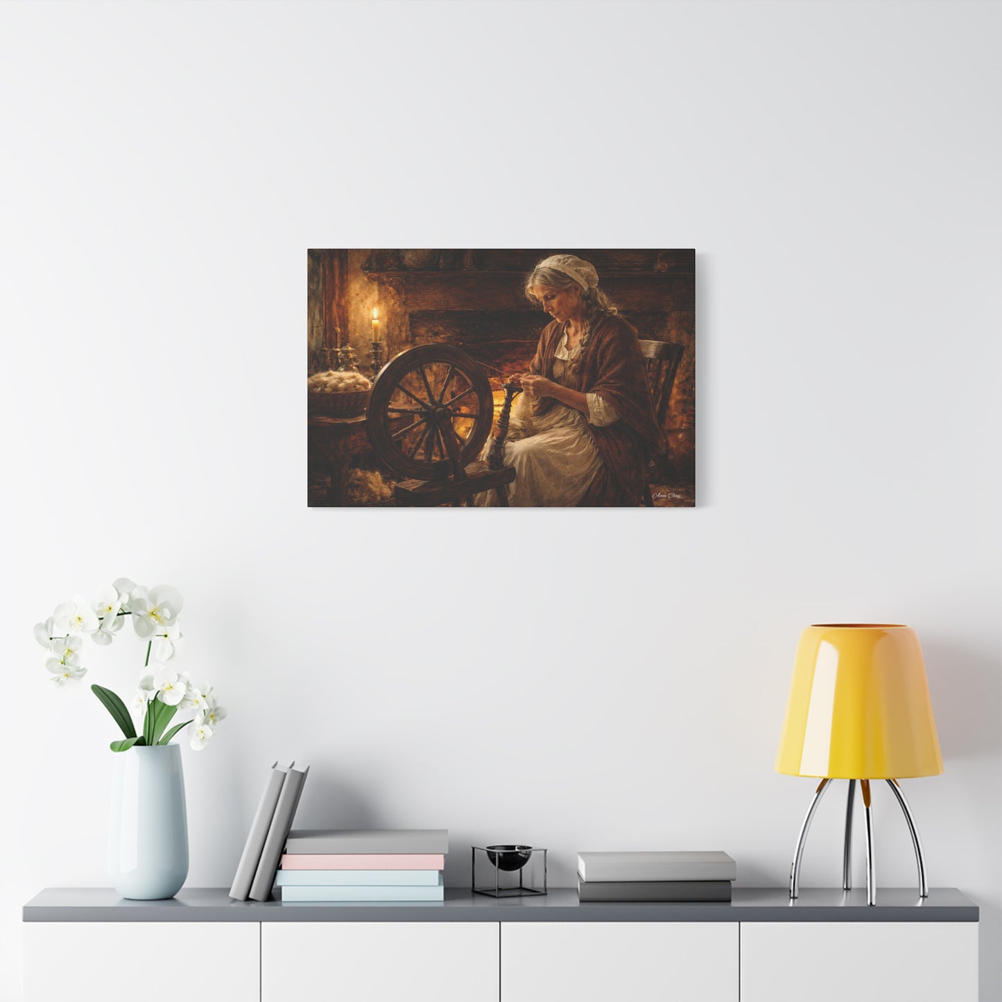 Domestic Spinning Wheel Cottagecore Matte Canvas Print