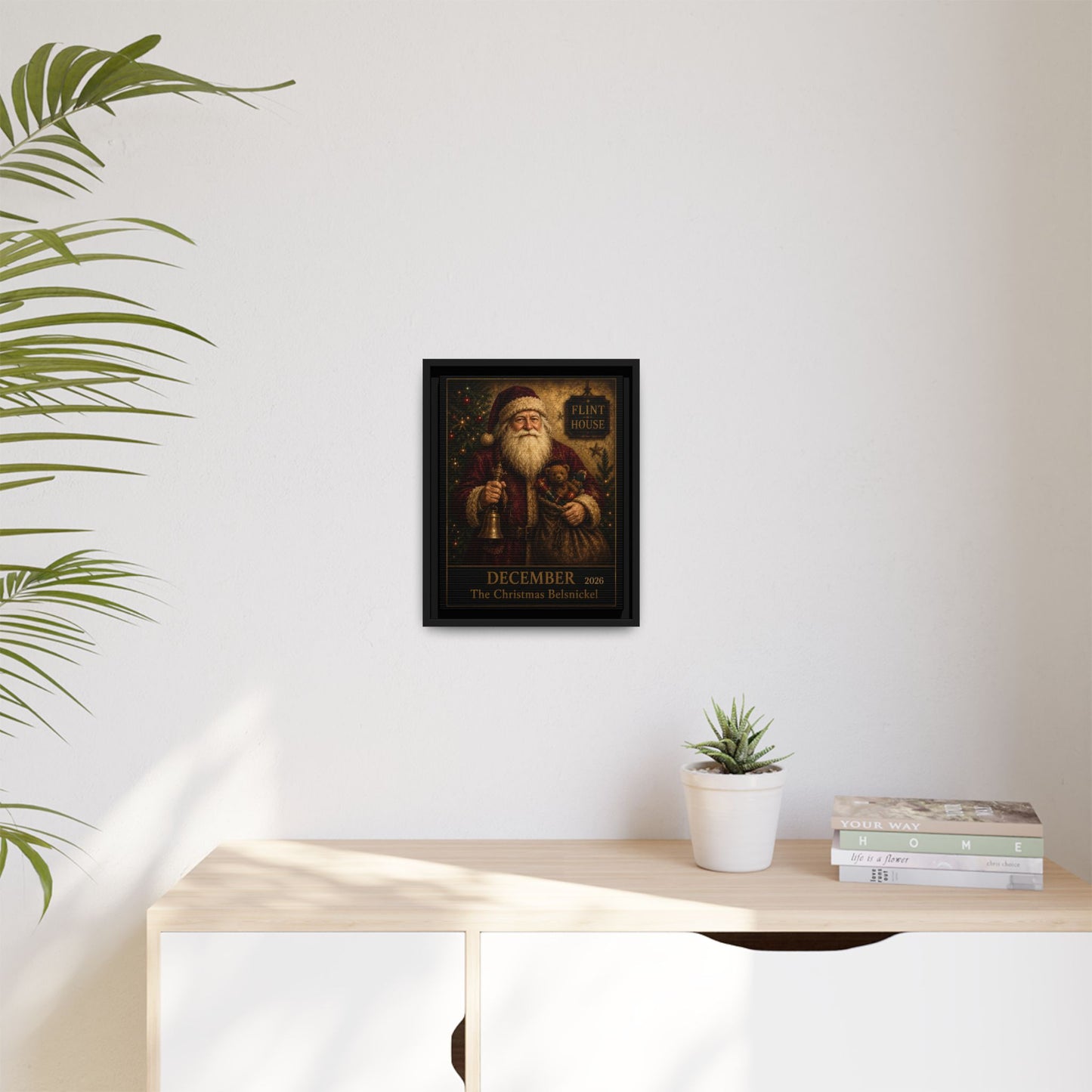 Framed Vintage Santa Canvas – “December The Christmas Belsnickel” Holiday Wall Art FLINT HOUSE COLLECTIONS