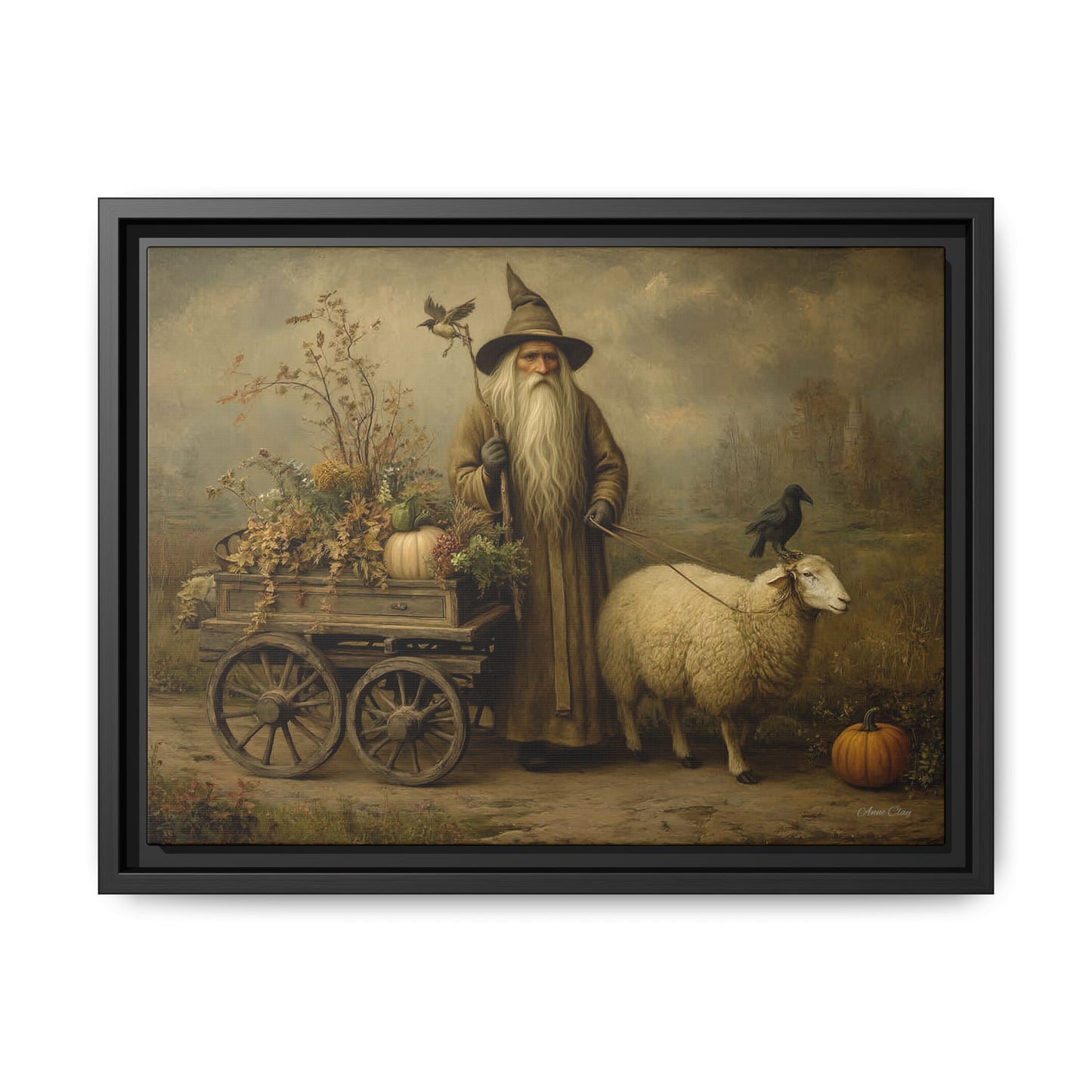 Autumn Harvest Canvas Art, Framed Wall Decor, Fall Home Decor, Witch Art for Halloween, Rustic Farmhouse Decoration, Seasonal Wall Hanging