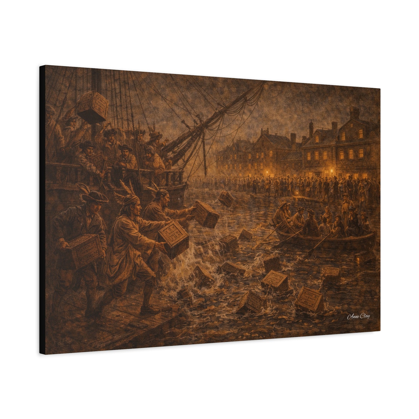 Historic Maritime Canvas Print — Vintage Ship Crew & Harbor Night Scene