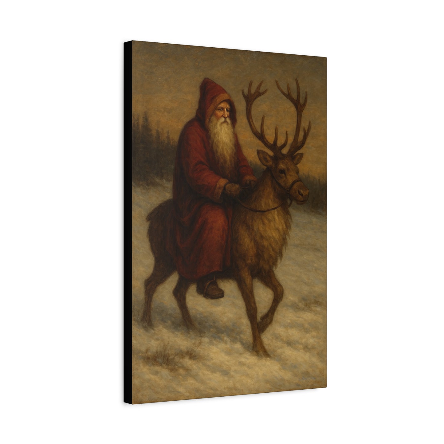 Santa Riding Reindeer Canvas Wall Art