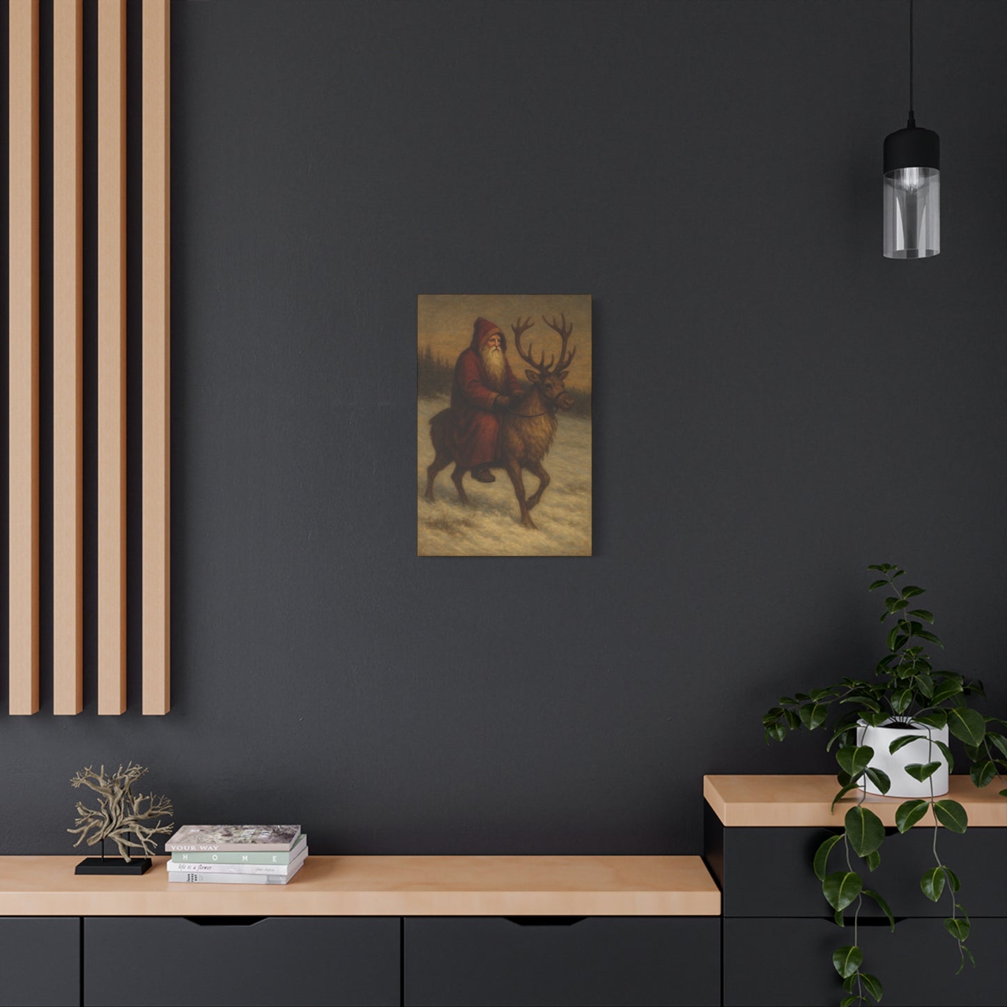Santa Riding Reindeer Canvas Wall Art