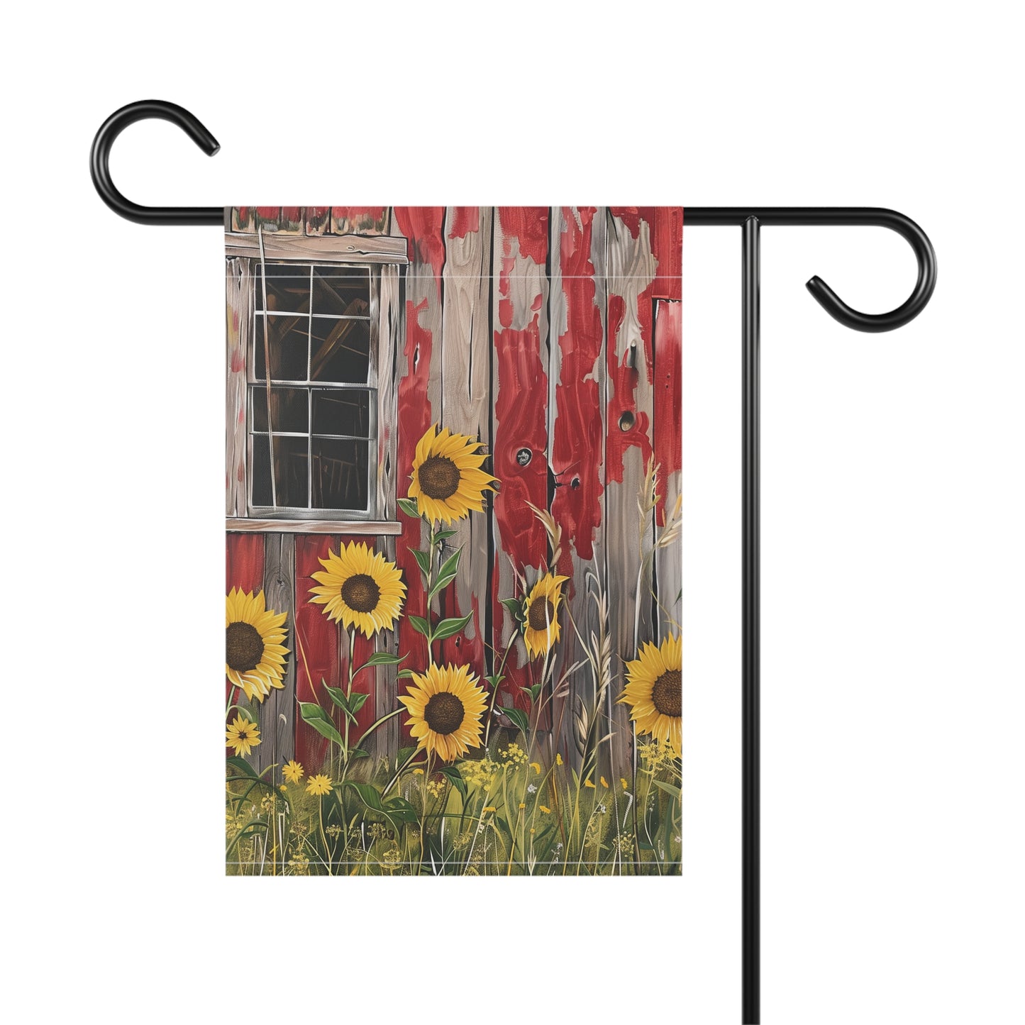 Sunflowers on a Red Barn Garden & House Banner