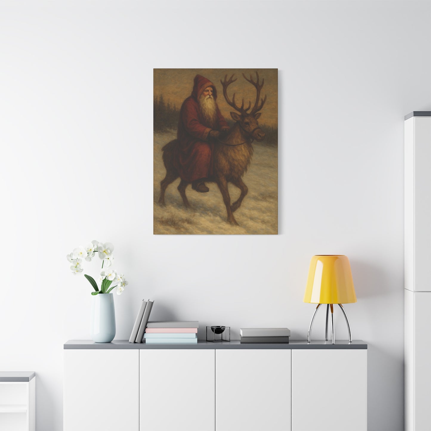 Santa Riding Reindeer Canvas Wall Art