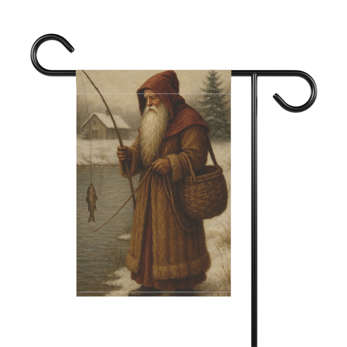 Fishing Decor Garden Banner with Winter Scene
