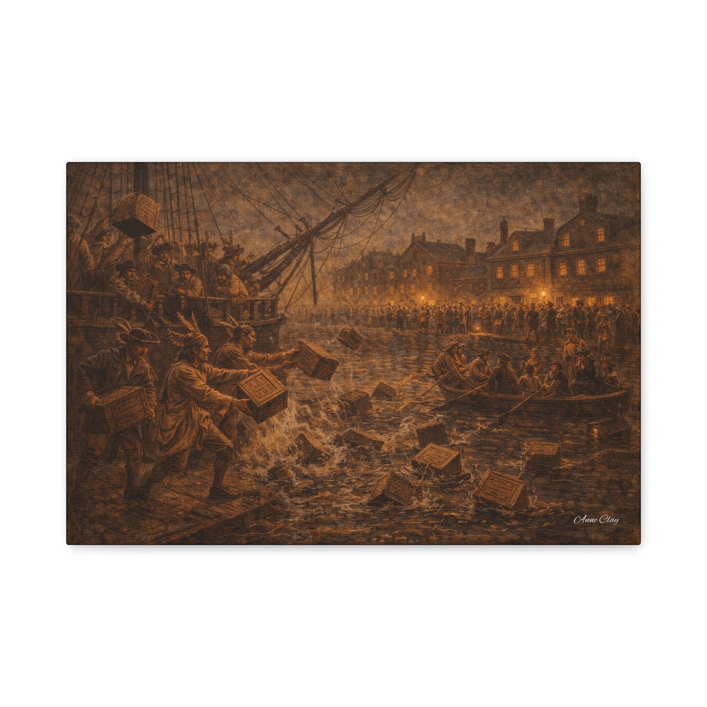 Historic Maritime Canvas Print — Vintage Ship Crew & Harbor Night Scene