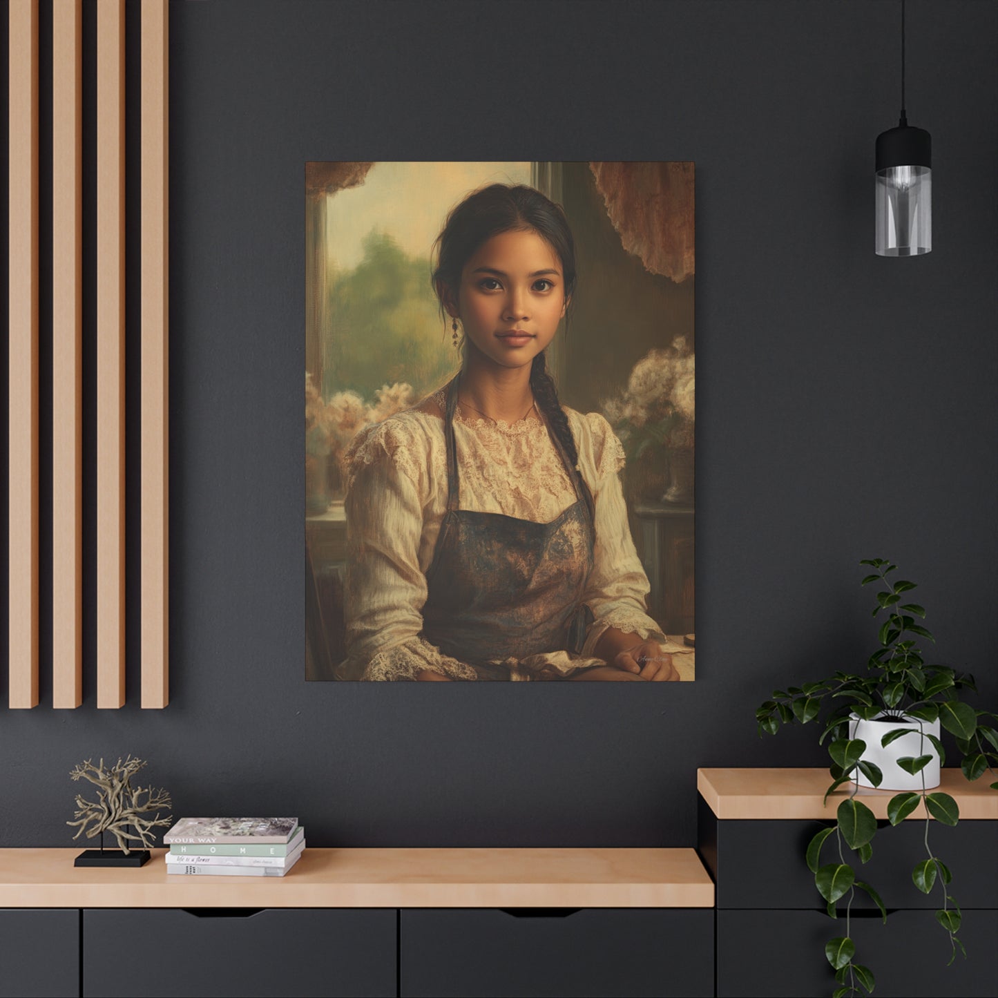 Elegant Stretched Canvas Art, Portrait with Vintage Aesthetic, Home Decor, Gift for Art Lovers, Wall Art, Framed Artwork
