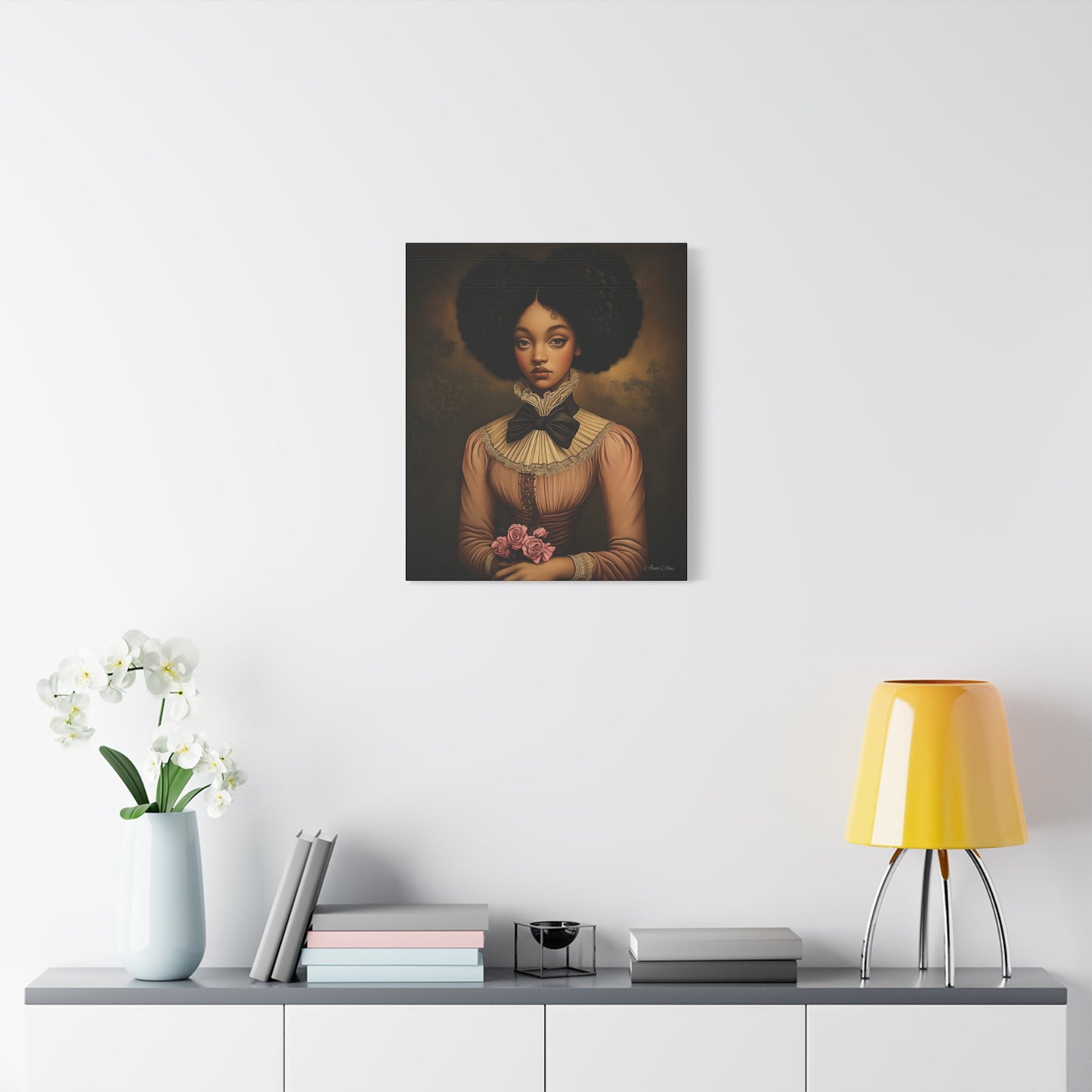 Beautiful Vintage Matte Canvas Wall Art, Floral Girl Portrait, Home Decor, Gift for Her, Living Room, Wedding Decor, Artwork