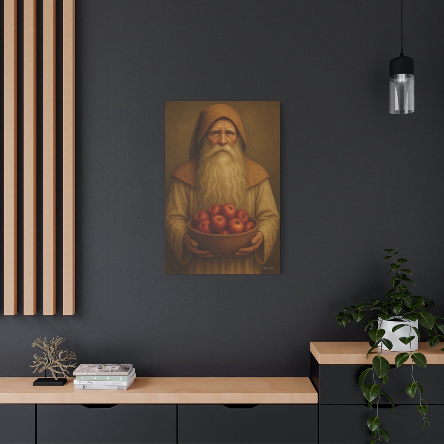 Rustic Canvas Wall Art - Wise Elder with Apples