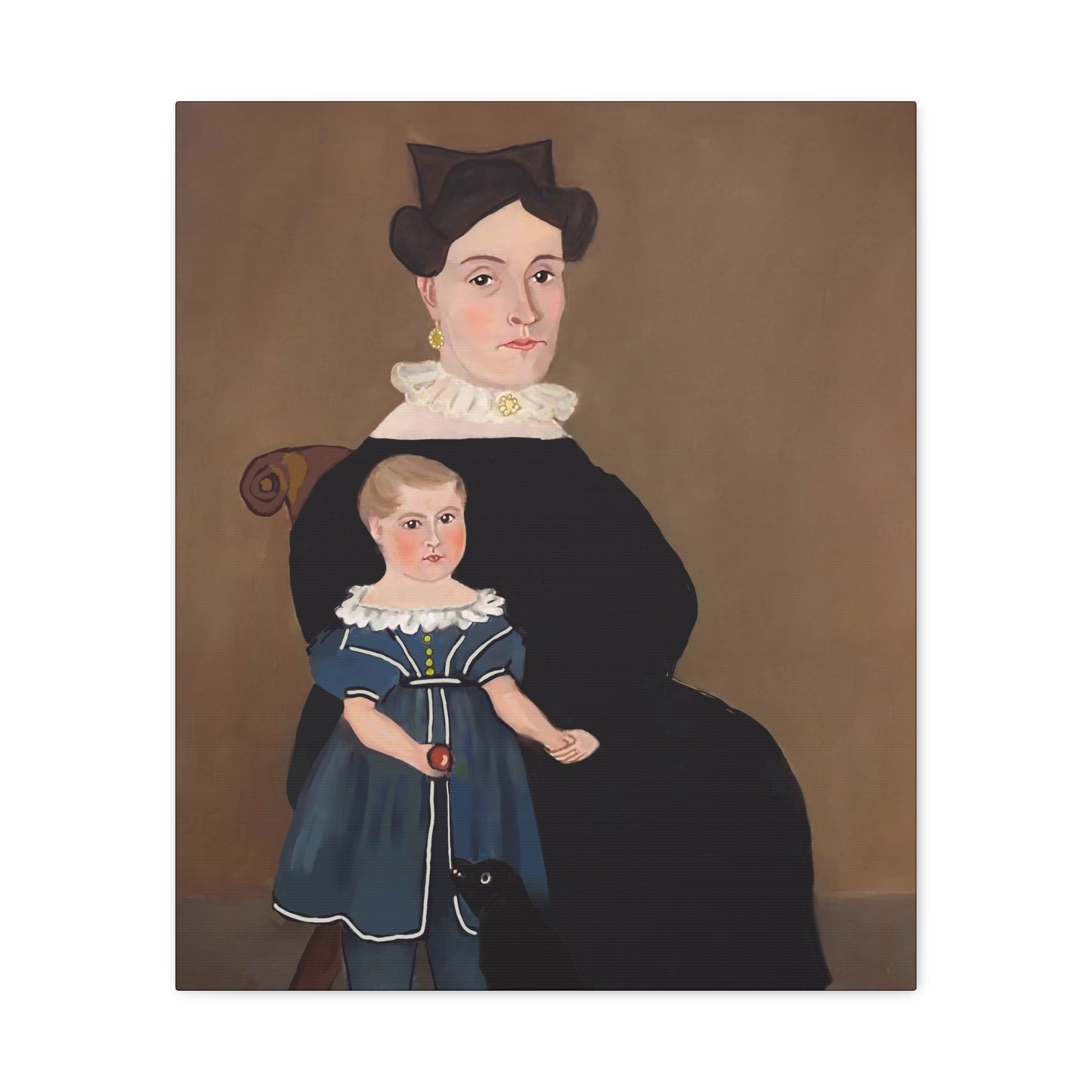 Early American Folk Art Mother and Child Vintage Portrait Canvas Art for Home Decor