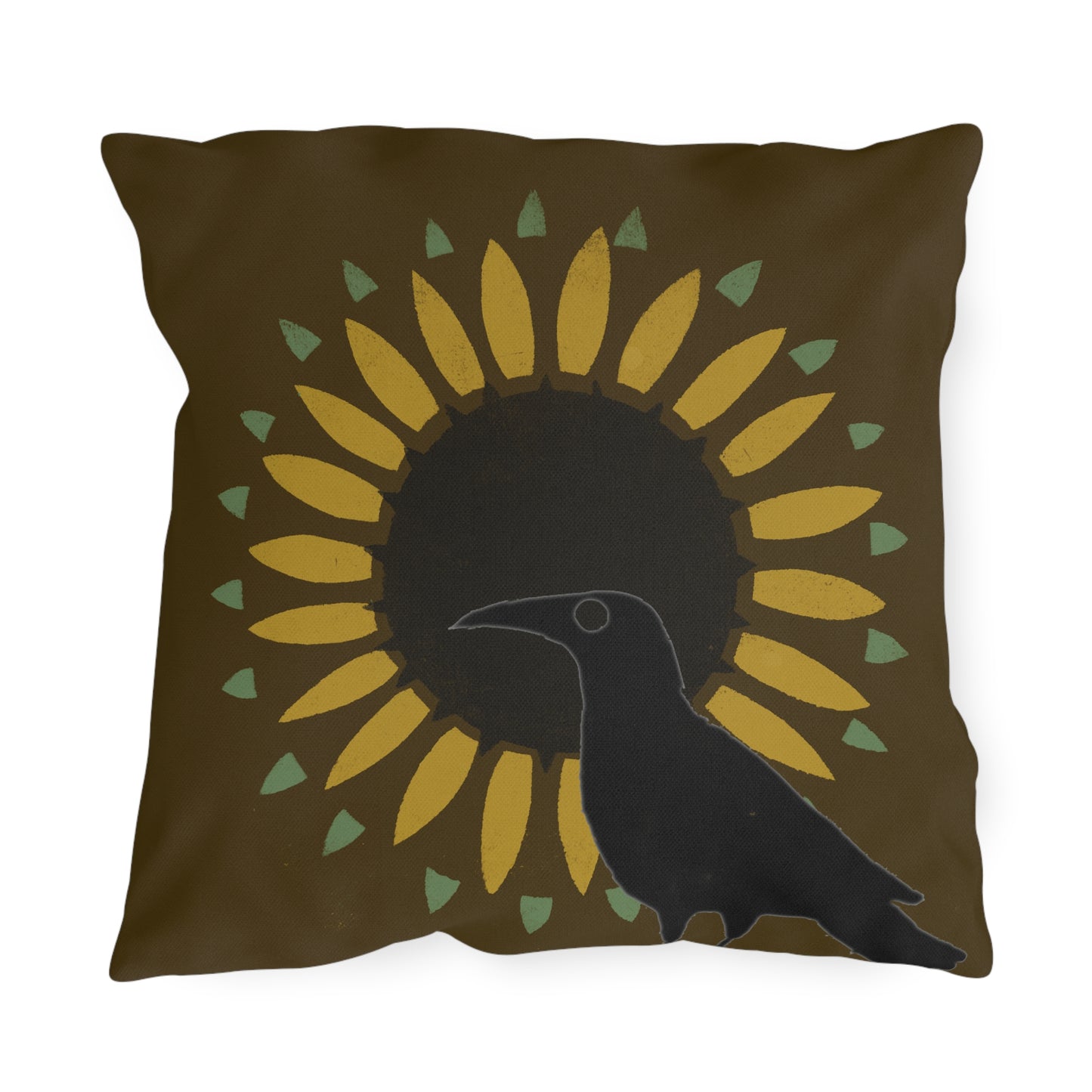 Crow. andSunflower on Brown Green Outdoor Pillows