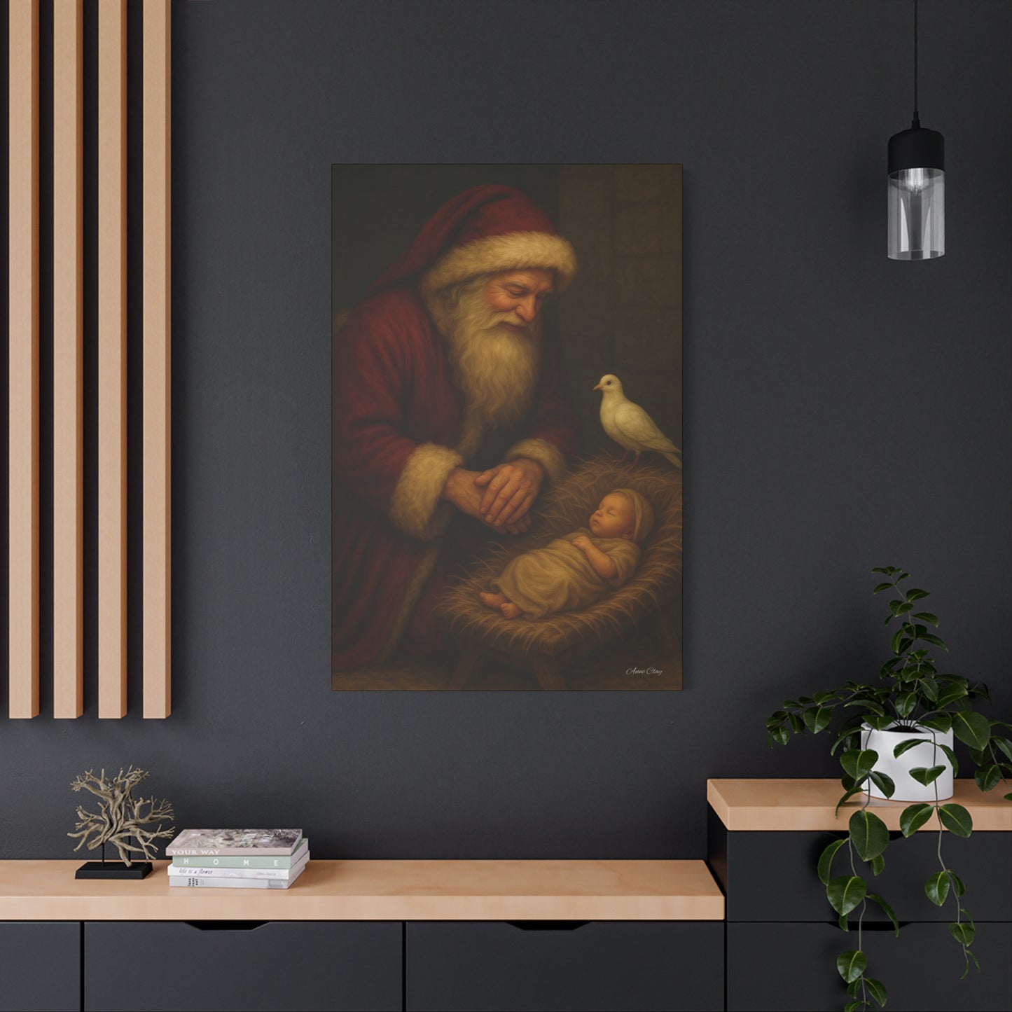 Santa and the Prince of Peace, Baby Jesus, Religious Christmas Canvas Wall Art