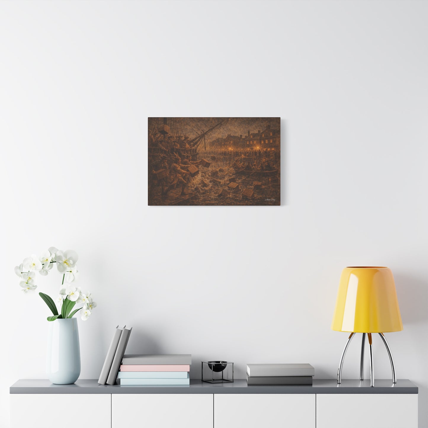 Historic Maritime Canvas Print — Vintage Ship Crew & Harbor Night Scene