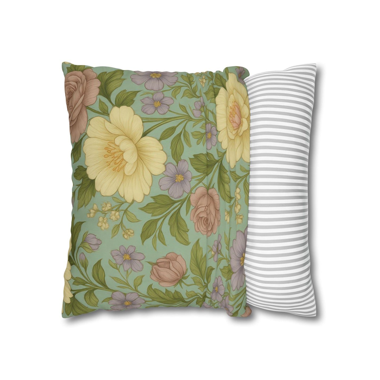 Vintage Floral Poly Canvas Pillowcase - Home Decor, Throw Pillow, Accent Pillow, Gift Idea, Cottage Core Style