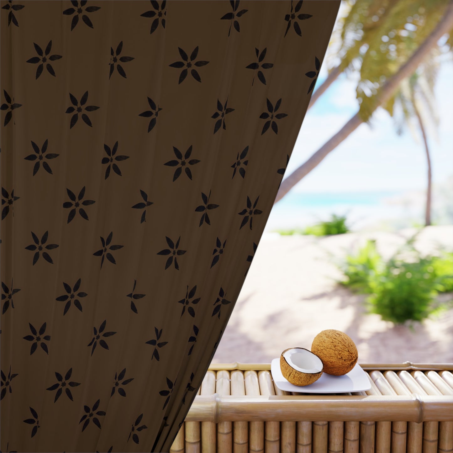 Black Petal on Brown Window Curtains (1 Piece)