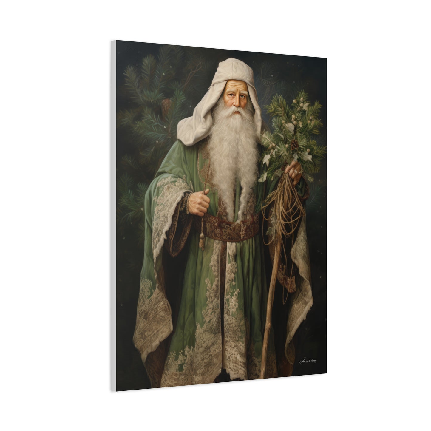 Green Tree Santa Matte Canvas, Stretched, 1.25"