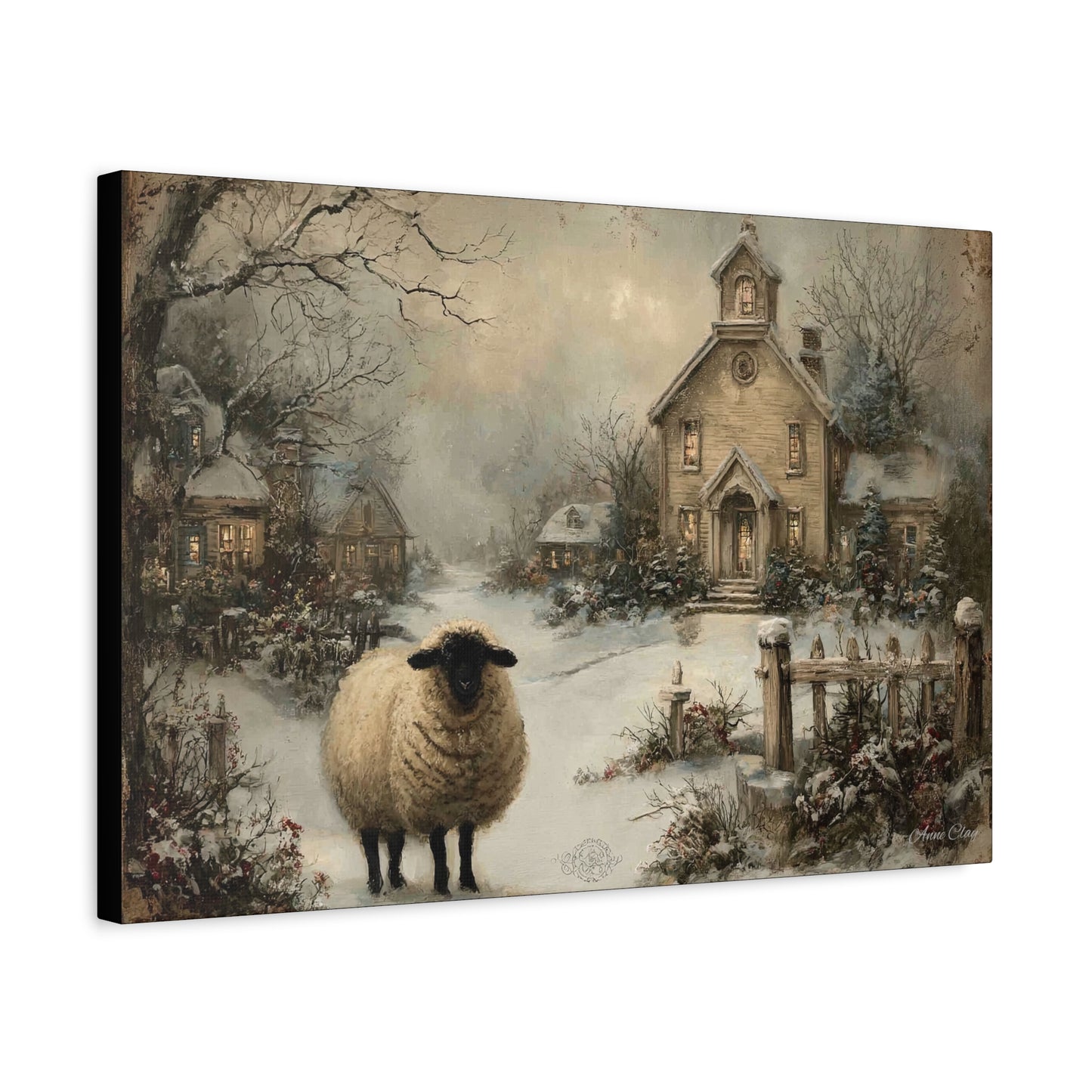 Winter Sheep Canvas Print, Cozy Home Decor, Farmhouse Wall Art, Rustic Living Room Accent, Holiday Gift Idea, Nature Artwork