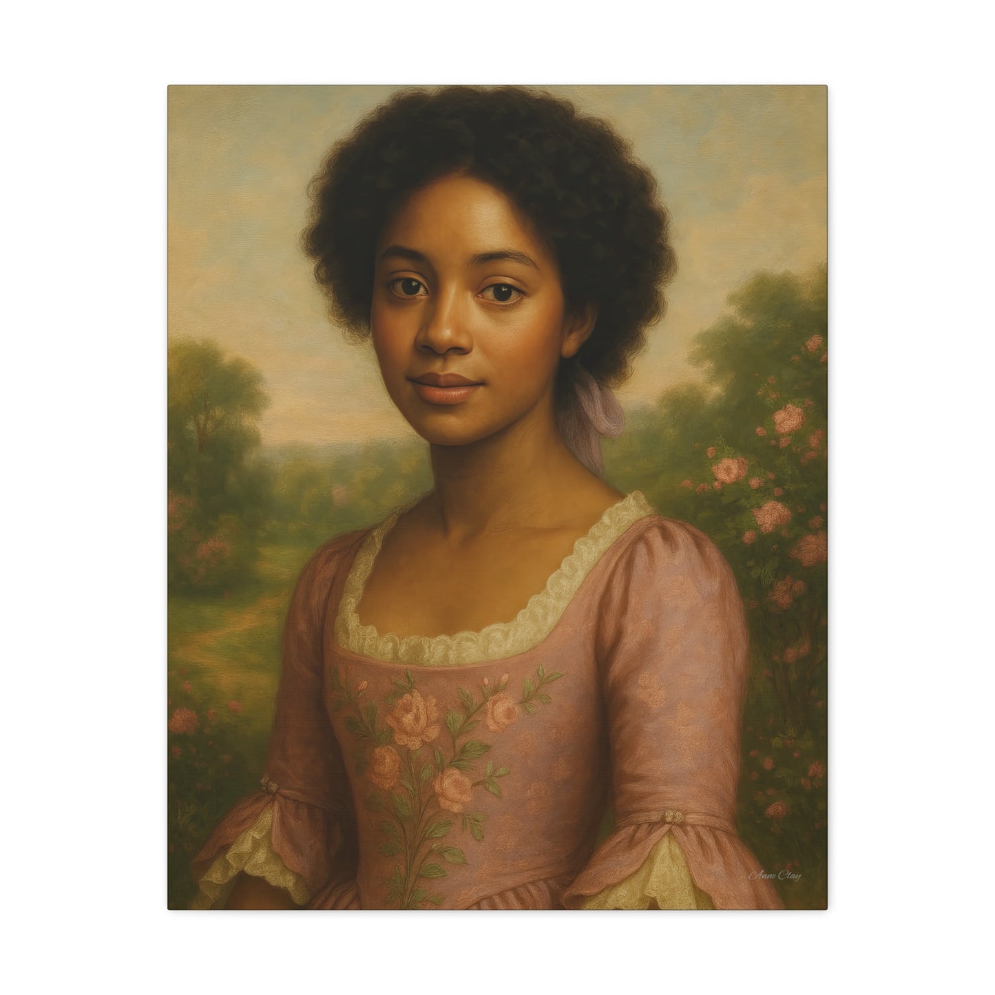 Elegant Portrait Canvas Art for Home Decor, Black Woman Artwork, Floral Wall Art, Vintage Style Painting, Gift for Art Lovers