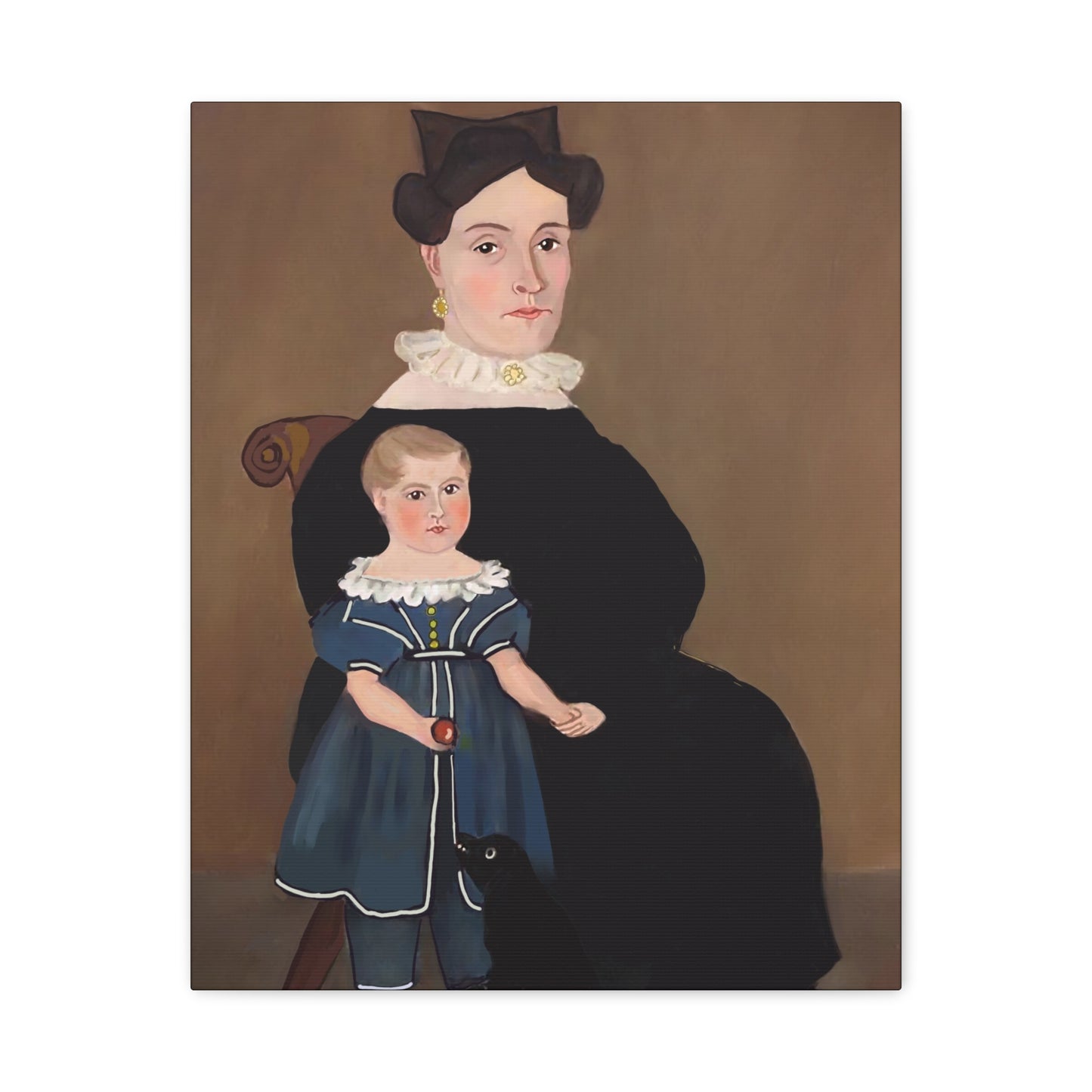 Early American Folk Art Mother and Child Vintage Portrait Canvas Art for Home Decor